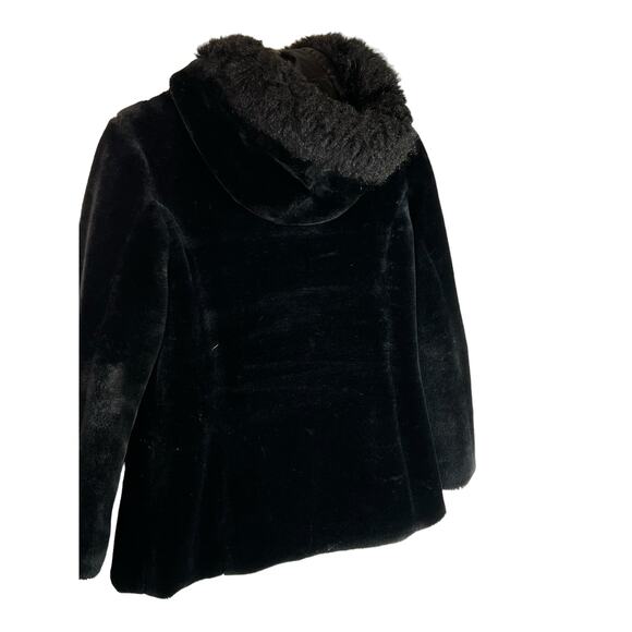 Susan Graver Black Reversible Coat Jacket Faux Fur Satin Hood S Small - Picture 9 of 13